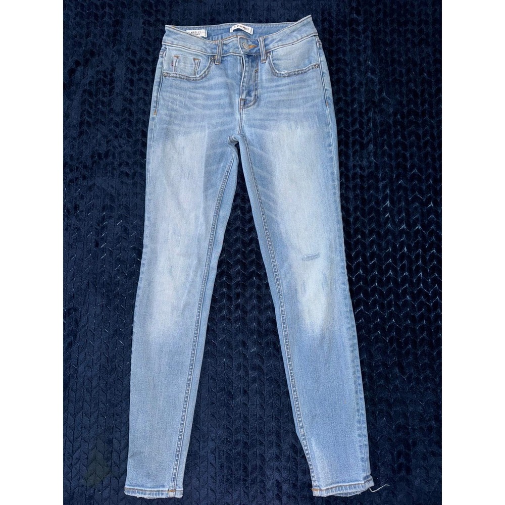 Vigoss Marley Skinny Jeans Distressed Raw Hem Light Wash Denim Size 24